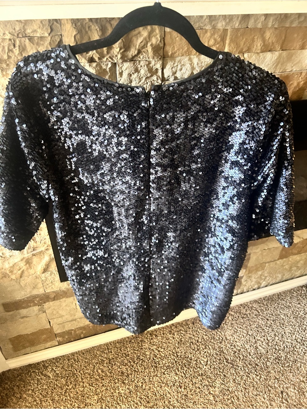 Ann Taylor Sequin Top Silver Black with Silent Zipper - Picture 4 of 4